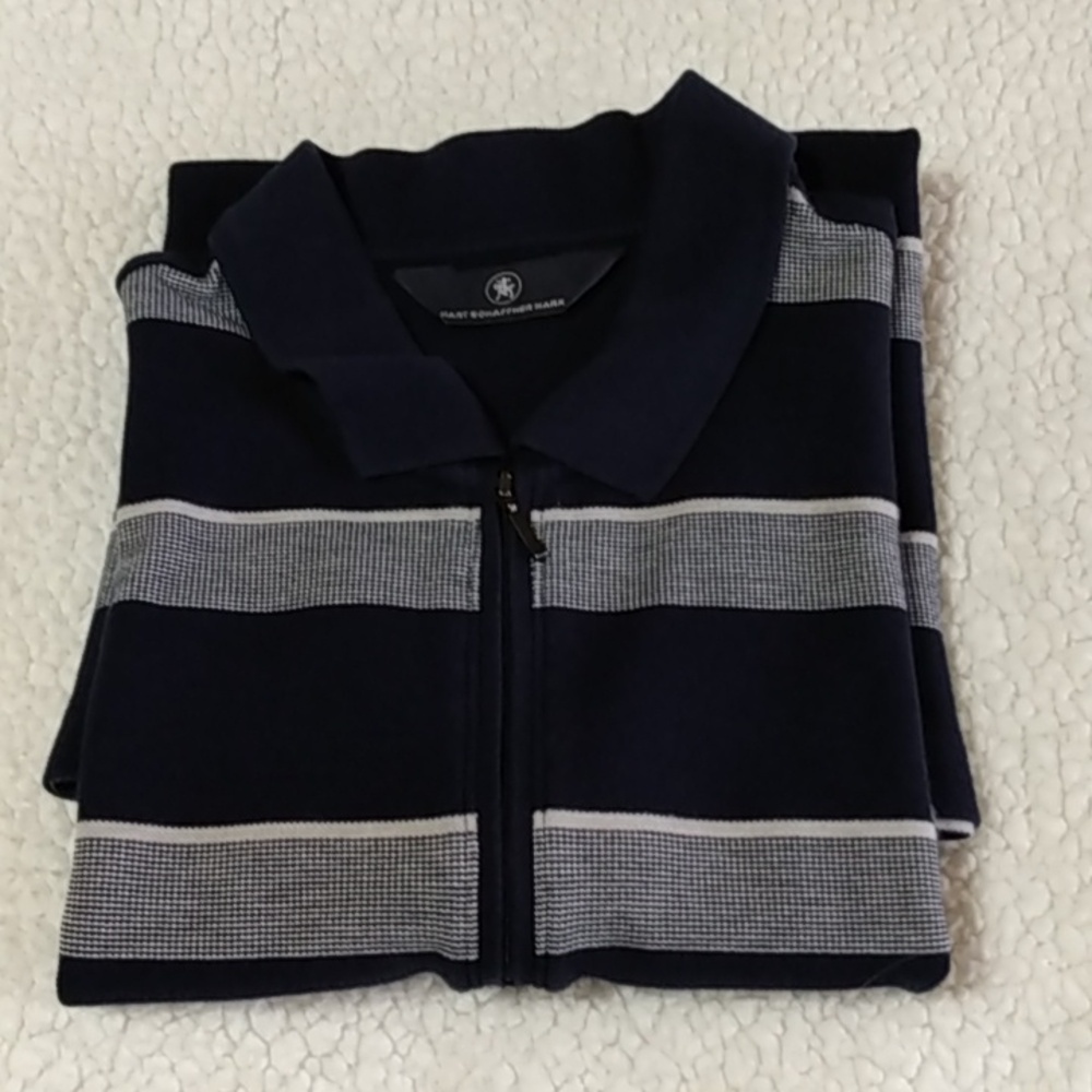 Hart Schaffner Marx Navy and Gray Striped Polo Shirt Men's Large Quarter‎ Zip